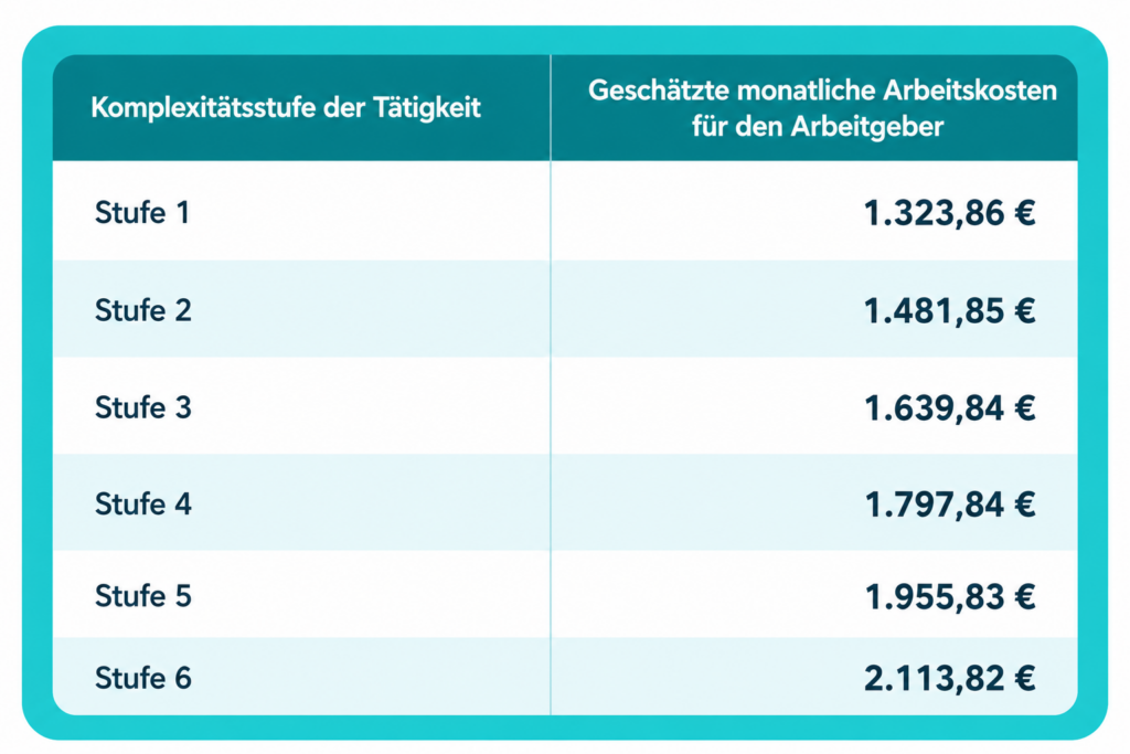 Mindestlohn Slowakei 2027 – Arbeitgeberkosten nach sechs Schwierigkeitsstufen der Arbeit